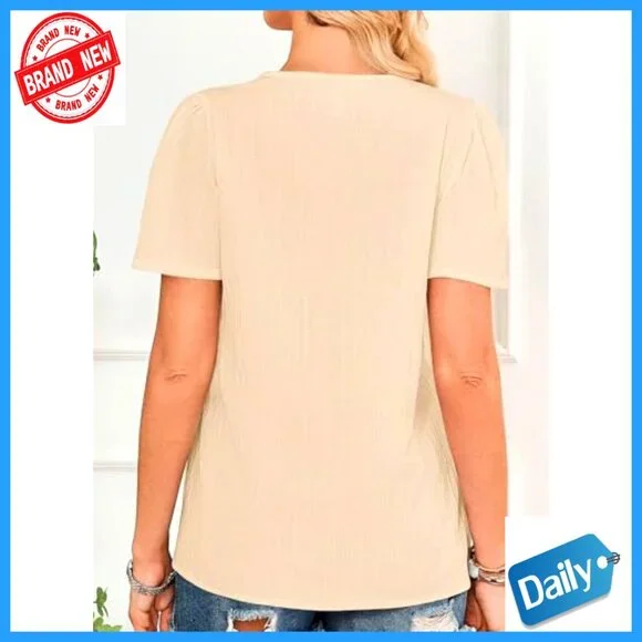 Girls Flowy Short Sleeve Peasant Top Lace Hem Textured Fabric